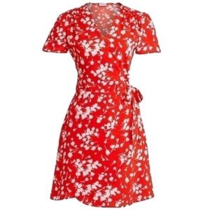 J. Crew Red Floral Wrap Flutter Sleeve Dress 22